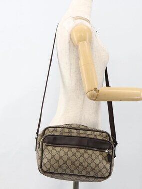 GUCCI GG Supreme Shoulder Bag PVC Beige Silver 114531 Auth ep13633